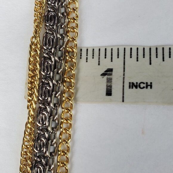 Vtg Graduated Gold Silver Tone Multi-strand Curb Rolo Chain Mixed Metal Necklace - Picture 6 of 9